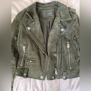 Olive Green Suede Cropped Moto Jacket